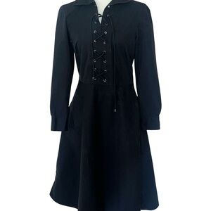 Polo by Ralph Lauren Black Lace-Up Long Sleeve Dress